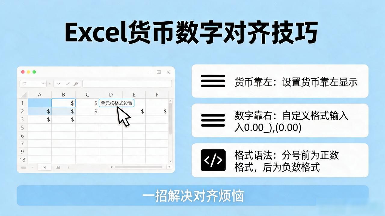 Excel表格如何让货币靠左、数字靠右？一招搞定对齐烦恼