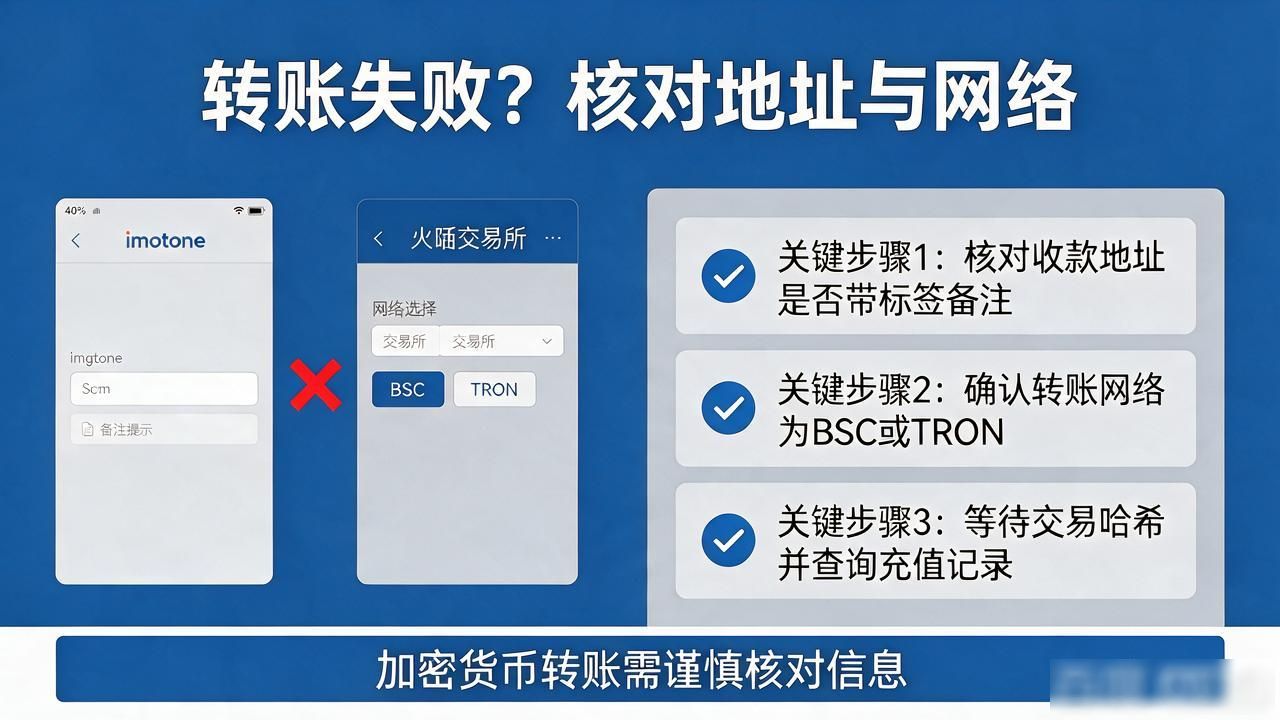 imtoken转btm到火币失败？核对地址与网络是关键