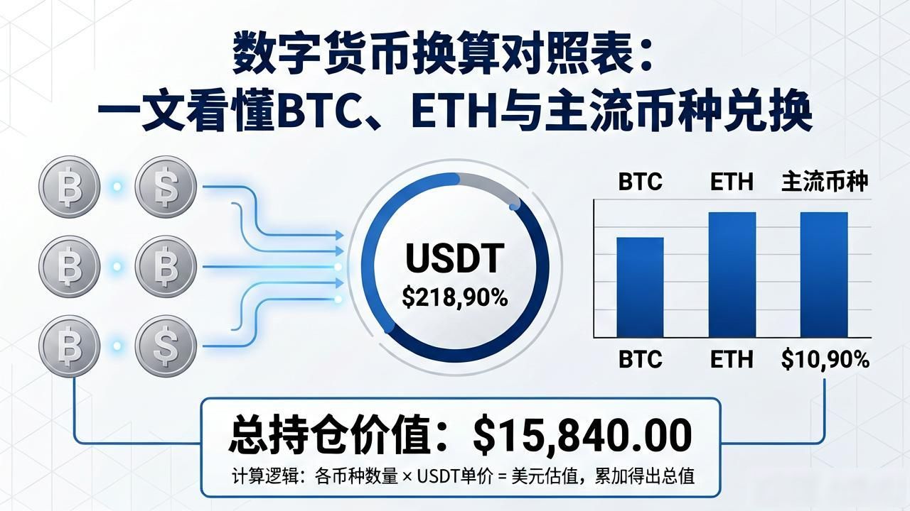 数字货币换算对照表：一文看懂BTC、ETH与主流币种兑换